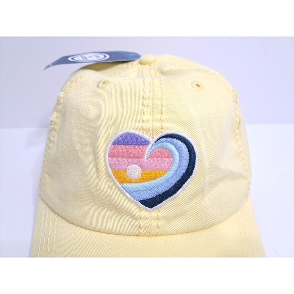 Life Is Good Summer Ocean Wave Heart Logo Sun Baseball Cap Hat Yellow Distressed - Picture 2 of 8